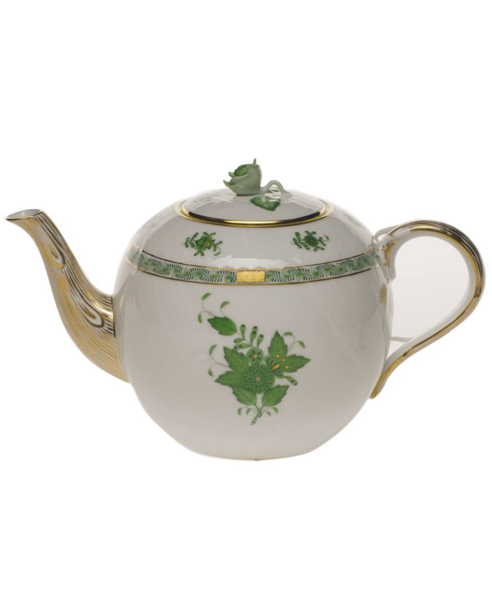 Chinese Bouquet Green Teapot with Rose